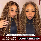 Xpoko 32 Inches Glueless Breathable Air Wig 4-27 Highlight Deep Wave Lace Closure Wigs Human Hair Wigs Pre Cut HD 5X5 Lace Wig