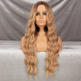 Xpoko Long Wavy Gold Synthetic Wig Women's Heat-Resistant Natural Half Part Cosplay Party Lolita Wig