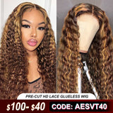 Xpoko Pre Cut Glueless Breathable Air Wig Wear Go Deep Wave HD 5x5 Lace Closure Human Hair Wigs 4-27 Highlight Wigs For Women