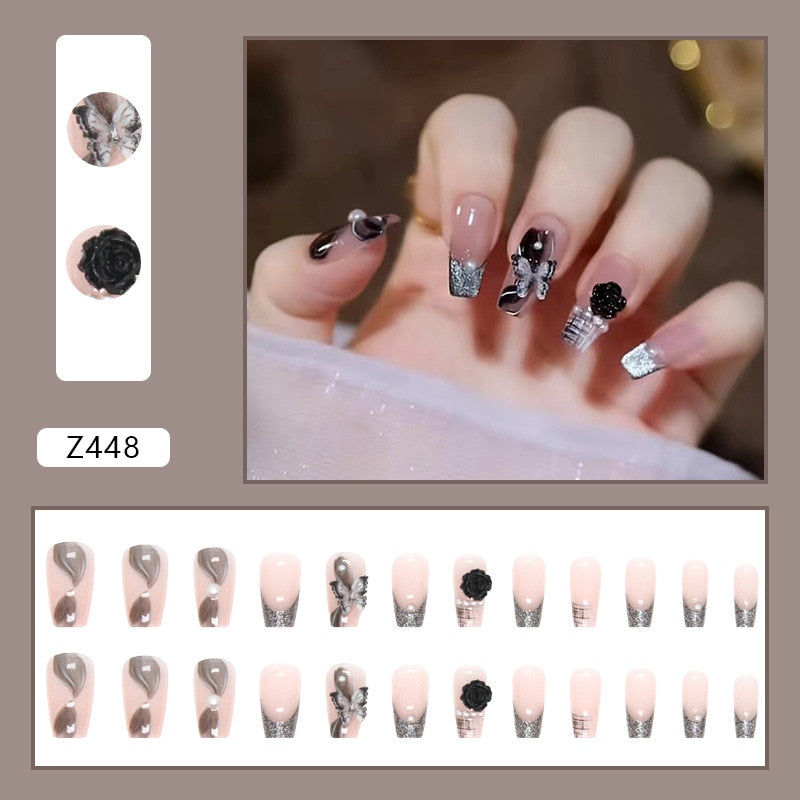 Back to school 24 Pieces/set White Temperament Sweet and Cool Caramel Milk Manicure Finished Wearable Fake Nail Patch Detachable and Waterproof