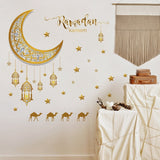 Xpoko Ramadan Wall Stickers Moon Star Lantern DIY Wall Decal Ramadan Kareem Decoration For Home 2023 Islamic Muslim Mural Eid Mubarak