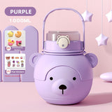 back to school 1000ML Kawaii Bear Kettle Straw Water Cup Stainless Steel Large Capacity Straw Drinking Cup Cute Children Water Bottle for Girl