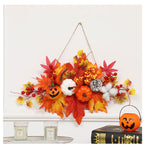 Xpoko Fall Pumpkin Wreath For Front Door With Pumpkins Artificial Maples Sunflower Autumns Harvest Holiday Decor