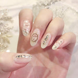 Xpoko 24pcs Rhinestone Design Fake Nails Shiny Bridal Women Lady party nail DIy Decorations Press On nail Tips False Nail Patch