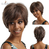 Xpoko EASIHAIR Short Bob Brown Synthetic Wigs With Bang Layered Straight Natural Hairs For Women Daily Cosplay Heat Resiatant Fibers