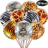 15pcs 22 Inch Large Jungle Animal Balloons 4D Round Tiger Giraffe Snake Zebra Foil Balloon Safari Zoo Animals Party Decorations