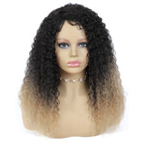 Darker Brown Colored Synthetic Machine Hair Wigs For Black Women Kinky Curly 18inch Medium Length Side Part Soft Wig