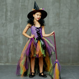 Witch Dress Cosplay Halloween Costume for Kids Girls Carnival Party Children Vampire Maleficent Costume Gothic Girl Tutu Dress