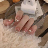 Xpoko 24pcs Rhinestone Design Fake Nails Shiny Bridal Women Lady party nail DIy Decorations Press On nail Tips False Nail Patch