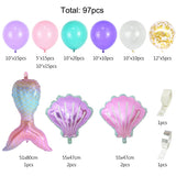 97pcs Mermaid Tail Shell Birthday Party Balloon Arch Mermaid Decoration Kids Girls Balon Wedding Baby Shower Decor