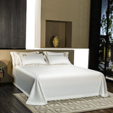 Xpoko High-end Hotel Bedding Set Luxury Gold Stripe Embroidery White Egyptian Cotton Duvet Cover Bed Sheet Pillowcases Home Textile