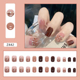 Back to school 24 Pieces/set White Temperament Sweet and Cool Caramel Milk Manicure Finished Wearable Fake Nail Patch Detachable and Waterproof