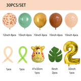 Xpoko 30pcs Jungle Safari Animal Number Balloons Set Kids 1 2 3 Years Birthday Party Decorations Wild One Green Latex Helium Globos