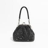 Xpoko Back to school Fashion Diamonds Clip Shell Women Handbags Crytal Mesh Shoulder Crossbody Bags Glitter Rhinestone Evening Party Small Purse 2023