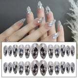 Fall nails Barbie nails Christmas nails 24PCS Mid Length Press on Nails 3D Shiny Rhinestones Design Fake Nails Full Coverage Wearable Artificial Nails Tips Manicure