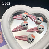 Barbie aesthetic Back to school 5Pcs/Set Korean Y2K Pink Bow Snap Clips Harajuku Skeleton Halloween Hairpin Kpop Spice Girl Funny Kids Hair Accessorie for Women