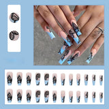 Xpoko Detachable Butterfly Rhinestone Ballerina False Nails Wearable Long Coffin Fake Nails Full Cover Nail Tips With Glue 24Pcs/Box