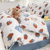 Xpoko back to school Cute Cartoon Bear Bedding Set Simple Duvet Cover Cotton Bed Linens Bed Sheets Pillowcase Single Double For Kids Decor Home