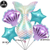 5pcs Mermaid Party Decor Ballons Mermaid Tail Foil Balloons Kids Birthday Party Decor Supplies Baby Shower Decor Helium Globos