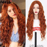 Back to School Ombre Brown Long Water Wave Curls Wigs For Women Daily Wear Synthetic Hair High Temperature Fiber Blond Red Black Orange Wig