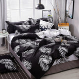 Xpoko back to school White Leaf Pattern  Duvet Cover Pillowcase 3pcs 220x240 /200x200 /175x220,Single Double Queen king Size , Black Bedding Set