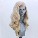 Xpoko Long Wavy Blonde Synthetic Lace Front Wig for Women Gloden Blonde Drag Queen Wig