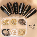 6Grids Pearl Claw Chain 3D Decoration Metal Gold Nail Chian Art Aurora Diamond Nail Rhinestone Alloy Charms Manicure GL1920-B