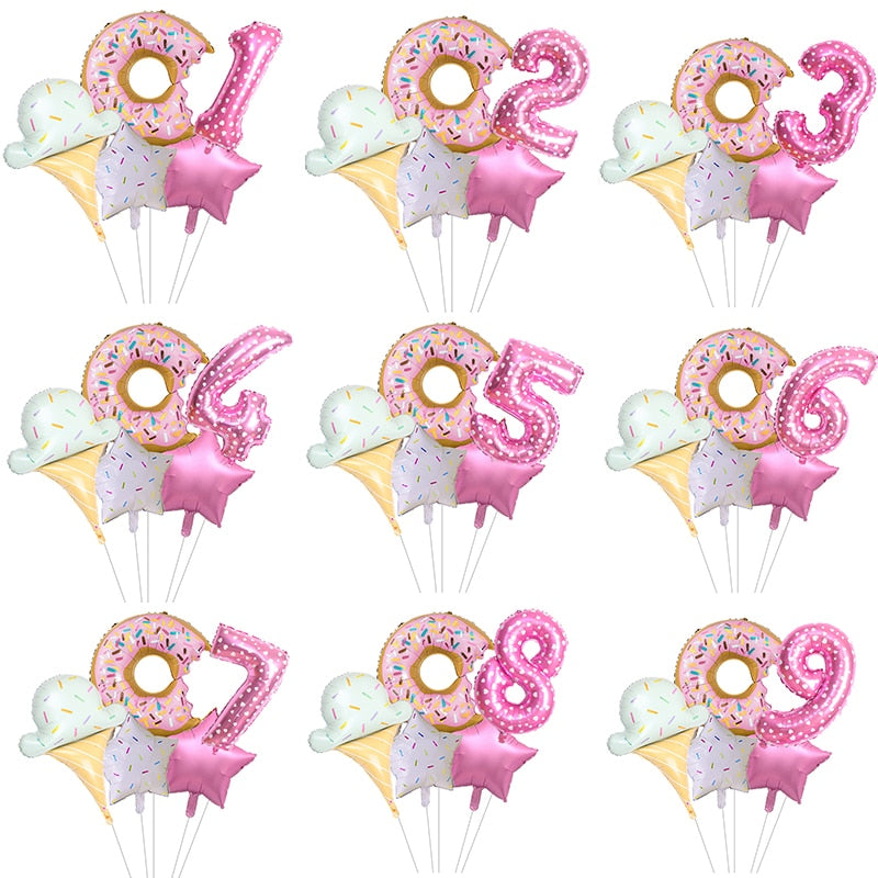 5-Pack Candy Ice Cream Pink Decorative 32" Digital Foil Balloons Donuts World Themed Girls Birthday Party Decorations Kids Toys
