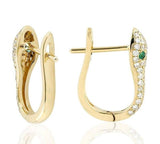 Xpoko U Shape Snake Earrings For Women Gold Color Inlaid Zircon Green Eye Snake Square Hoop Earrings Gothic Punk Girls Hoops Jewelry
