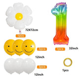Xpoko 9 Pack White Daisy Flowers And Latex Smiley Balloons 1-9 Foil Number Balloons Happy Birthday Party Decorations Kids DIY Party