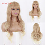 Xpoko Brown Long Synthetic Wig Women Natural Wave Wig With Bangs Heat Resistant Cosplay Hair