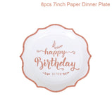 Happy Birthday Decorations Girls Rose Gold balloon Disposable Tableware Baby Shower One Year 1st Birthday Party Decorations