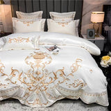 Xpoko back to school New Luxury Silk Cotton 4 Pcs Embroidered Home Textile Quality Patchwork Duvet Cover Bed Sheet Pillowcases Bedding Set