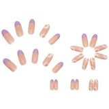 W093 Purple French Nails Set Press on with Flower Dsign