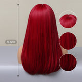 Xpoko EASIHAIR Long Straight Wine Red Synthetic Wigs With Bang For Women Heat Resistant Natural Hair For Daily Halloween Cosplay Party