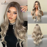 Xpoko EASIHAIR Long Light Blonde Ombre Natural Wave Style Wigs Heat Resistant Synthetic Wigs Middle Part Hair Cosplay Wigs For Women