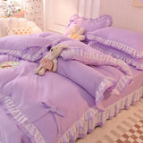 Xpoko back to school Purple Bedding Sets Kawaii Seersucker Bed Sheet Pillowcase Fashion Girl Princess Duvet Cover 4 Pieces Cute Home Decoration