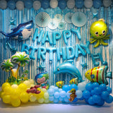 Xpoko back to school 163 Pcs Blue Balloon Garland Arch Kit Kids Birthday Party Decorations Undersea Clownfish Shark Starfish Foil Balloon Decorations
