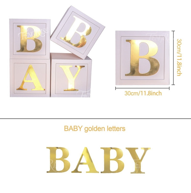 Baby Shower Decoration Golden Name Balloon Box for Kids 1st Birthday Wedding Party Decor Boy Girl Gender Reveal Baloon Ballon