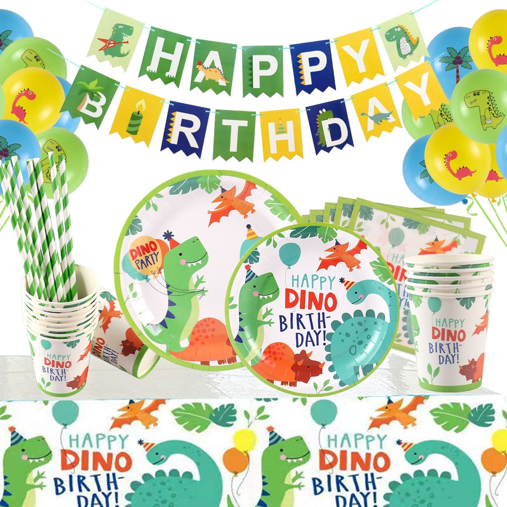 Xpoko Dinosaurus Balloon Disposable Dishes Jungle Dinosaur Theme Birthday Party Decoration Kids Baby Shower 1St Birthday Supplies