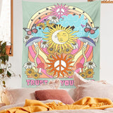 Retro Sun Moon Tapestry Wall Decor Celestial Mushroom Design Wall Hangings Aesthetic Room Decor Trippy Dorm Room Tapestries