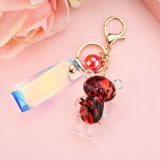 Back to School Liquid Keyring Glitter Bear Quicksand Keychains Keyring Acrylic Key Fob Bear Quicksand Pendant Couples Women Men Friend Gift