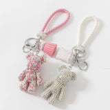 Back to School Rhinestone Cartoon Bear Bulldog Keychain Car Tassel Key Chain Ring Holder Pendant Bag Llaveros Mujer Jewelry Accessories Gift