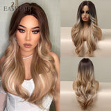 Xpoko EASIHAIR Long Light Blonde Ombre Natural Wave Style Wigs Heat Resistant Synthetic Wigs Middle Part Hair Cosplay Wigs For Women