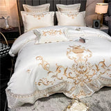 Xpoko back to school New Luxury Silk Cotton 4 Pcs Embroidered Home Textile Quality Patchwork Duvet Cover Bed Sheet Pillowcases Bedding Set