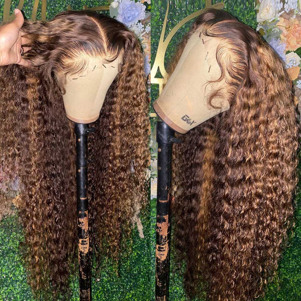 Xpoko Wear Go Glueless Breathable Air Wig P4/27 Highlight Deep Wave Human Hair Wigs HD Transparent Pre Cut 5x5 Lace Closure Wig