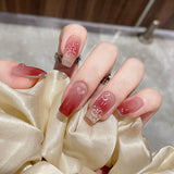 Xpoko 24Pcs/Set French False Nails Pretty White Flower Pattern Gold Glitter Ballerina Nail Art Tips With Design Sticker Press On Nails