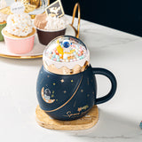 Xpoko Planet Mug Cup Landscape Lid Ceramic Cup Gift Astronaut Coffee Mug With Lid Spaceman Water Cup Cartoon Kawaii Mugs Drinkware