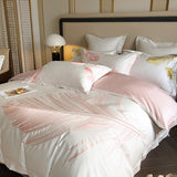 Xpoko High Quality 800TC Egyptian Cotton Pink Gold Leaf Embroidery White Bedding Set Quilt/Duvet Cover Bed Sheet Linen Pillowcases