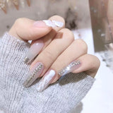 Xpoko 24pcs Rhinestone Design Fake Nails Shiny Bridal Women Lady party nail DIy Decorations Press On nail Tips False Nail Patch